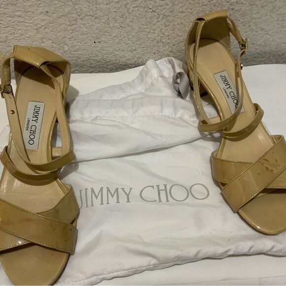 Jimmy Choo Nude Patent Leather "Merit" Sandals Size 39 - Picture 10 of 11